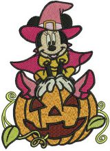 Minnie Mouse with huge pumpkin embroidery design