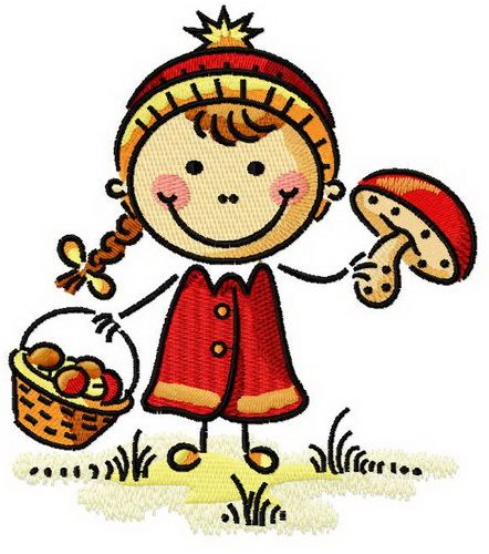 Girl with mushrooms machine embroidery design