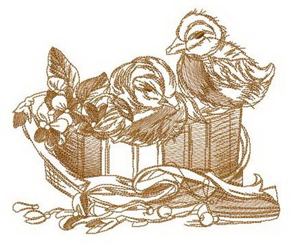 Two ducklings in box machine embroidery design