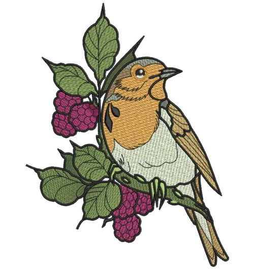 European robin embroidery design