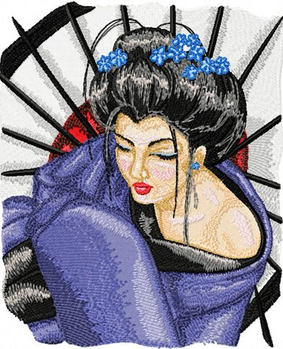 Geisha with Umbrella 2 machine embroidery design