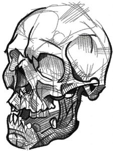 Greascale sketching scull embroidery design