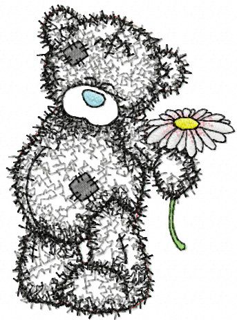 Tatty Teddy with camomile applique machine embroidery design