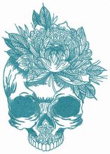 Skull with giant flower embroidery design