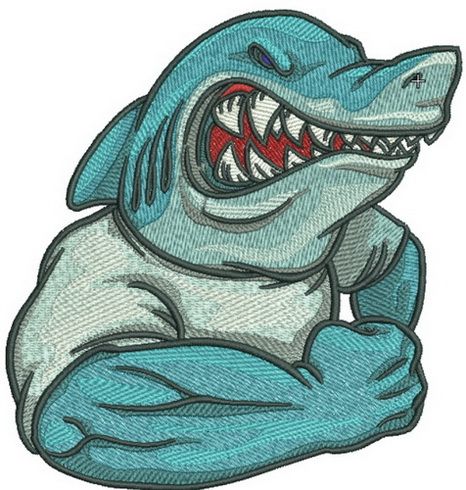 Angry shark machine embroidery design