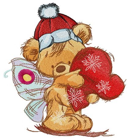 Christmas bear fairy with heart pillow machine embroidery design