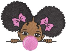 Little girl with bubble gum embroidery design