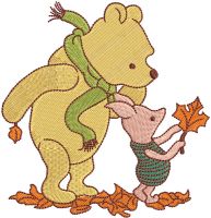 Winnie Pooh Piglet desenho de bordado grátis no outono