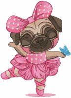 Pug dog ballerina embroidery design
