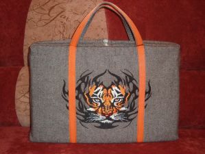 Tiger design embroidered on textile bag
