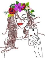 Girl with mobile phone embroidery design