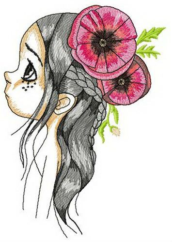 Girl with poppies machine embroidery design