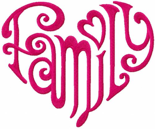 Family heart embroidery design