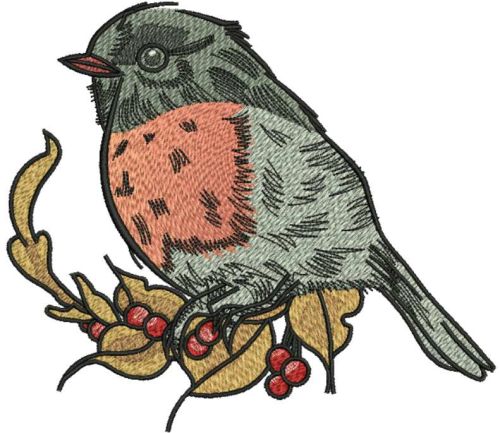 Bullfinch and autumn leaves embroidery design 2