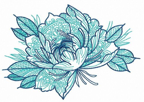 Peony with ornaments machine embroidery design