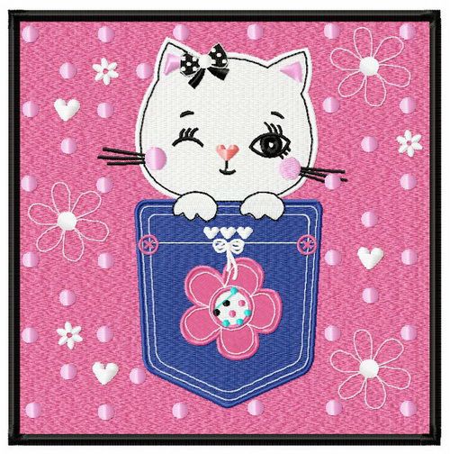 Kitten in pocket machine embroidery design
