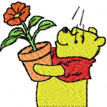 Pooh with flower machine embroidery design
