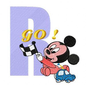 Mickey R Racing machine embroidery design