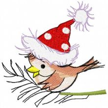 Small Christmas bird with hat embroidery design