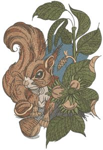 Squirrel with hazelnut embroidery design