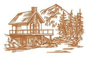 River house sketch embroidery design