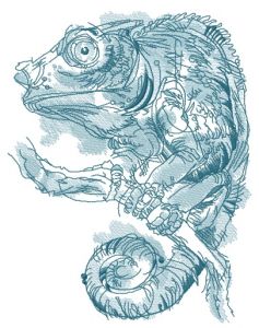 Blue lizard on tree branch embroidery design