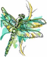 Dragonfly on bush branch embroidery design