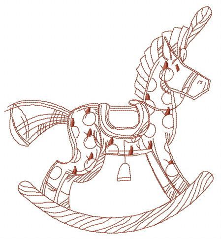 Wooden rocking horse machine embroidery design