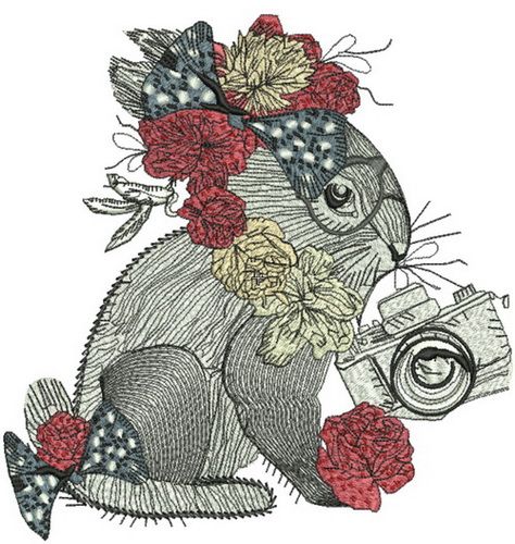 Bunny with flower decoration machine embroidery design