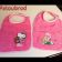 Pink embroidered bibs with Tinkerbell and Hello Kitty