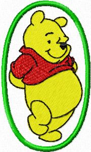 Pooh in oval frame machine embroidery design