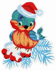 Bullfinch on mountain-ash embroidery design