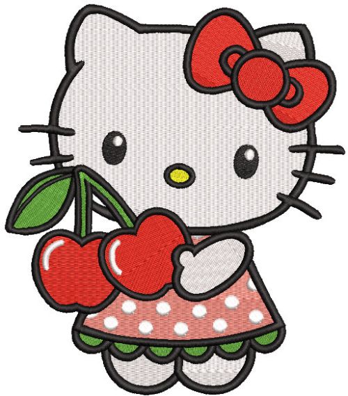 Hello kitty cherry embroidery design