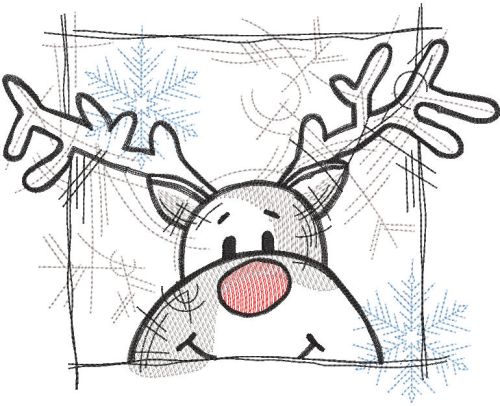 Rudolph framed christmas sketch embroidery design