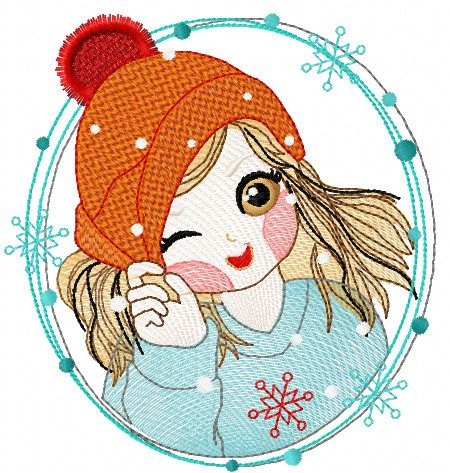 Funny Winter girl free embroidery design