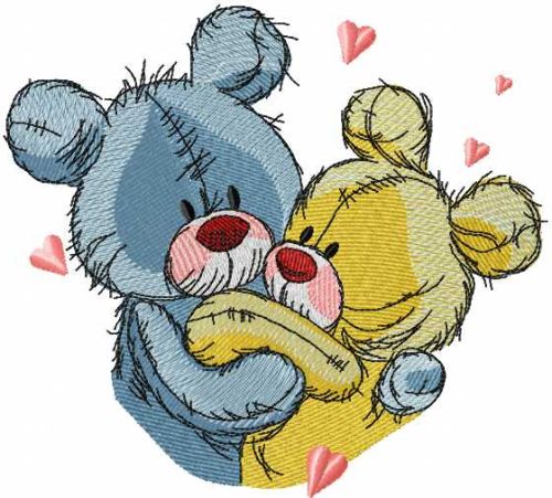 Teddy Bear happy together embroidery design