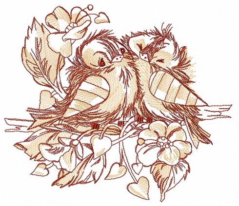 Funny couple of sparrows machine embroidery design