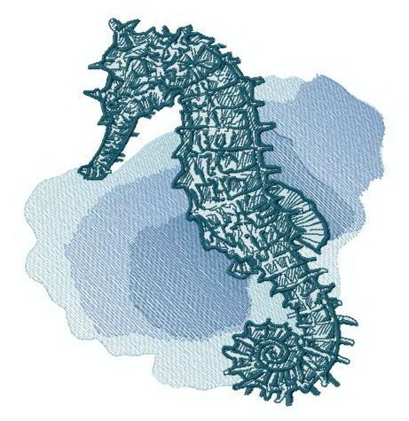 Seahorse at sea depth machine embroidery design