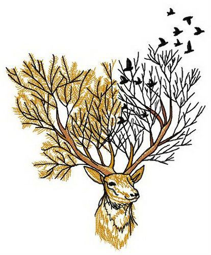 Forest deer machine embroidery design