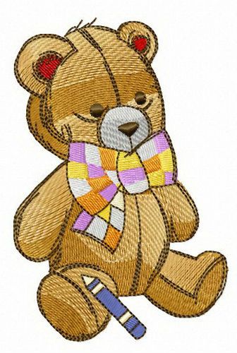 Teddy bear and crayon machine embroidery design
