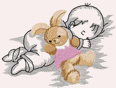 Baby with bunny toy free embroidery design