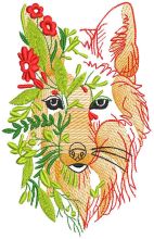 Wolf hidden in autumn foliage embroidery design