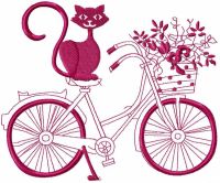 Cat and bicycle embroidery design