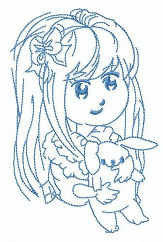 Long haired girl with bunny machine embroidery design
