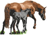Mother and foal free embroidery design