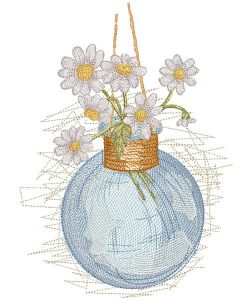 Daisies in a glass hanging vase embroidery design