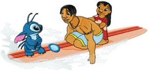 Lilo and Stitch Surfing embroidery design