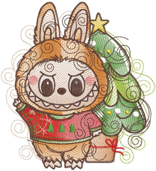 Labubu Christmas Bustle Embroidery design
