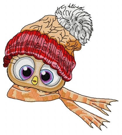 Bird in knitted hat and scarf machine embroidery design