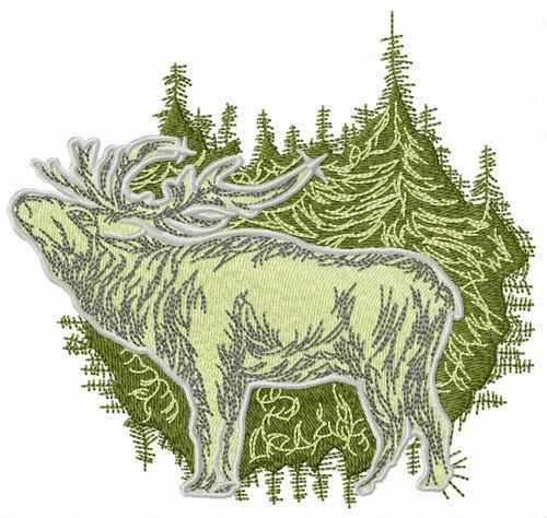 Deer in forest machine embroidery design